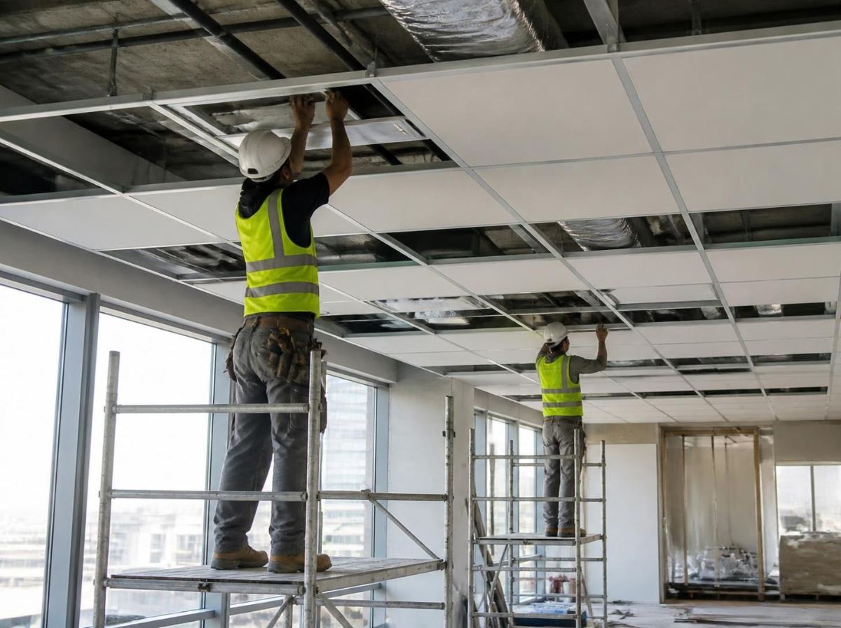 Instalación de cielo raso modular en una oficina