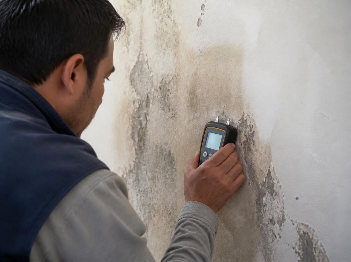 Medición de humedad en la pared con higrómetro