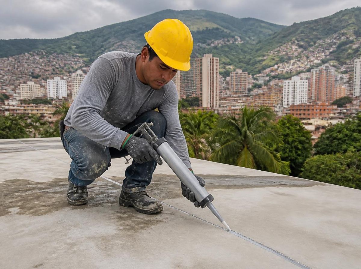 Sellado de fisuras en placa de concreto con poliuretano